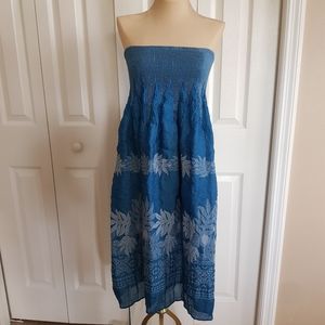 Anthropologie Lapis Floral Convertible Hem Strapless Dress Skirt Shirred Stretch